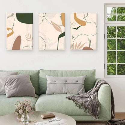 3pcs Neutral Abstract Botanical Shapes Wall Art Set Canvas Framed 50x70cm - High Quality Print 100% Australian Made Wall Canvas Ready to Hang