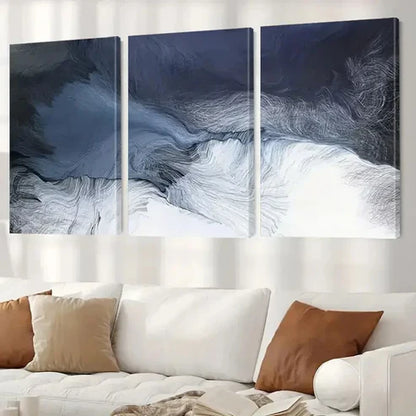 3pcs Abstract Light Blue and White Modern Wall Art Set Canvas Unframed - High Quality Print 100% Australian Made Wall Canvas