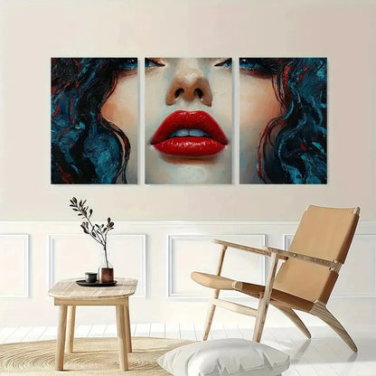 3pcs Red Lipstick Fine Whimsical Perfect Wall Art Set Canvas Framed 40x60cm - High Quality Print 100% Australian Made Wall Canvas Ready to Hang