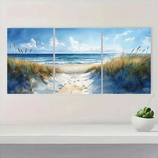 3pcs Watercolor Landscape with Wild Grasses Metal Print Ready to Hang Art