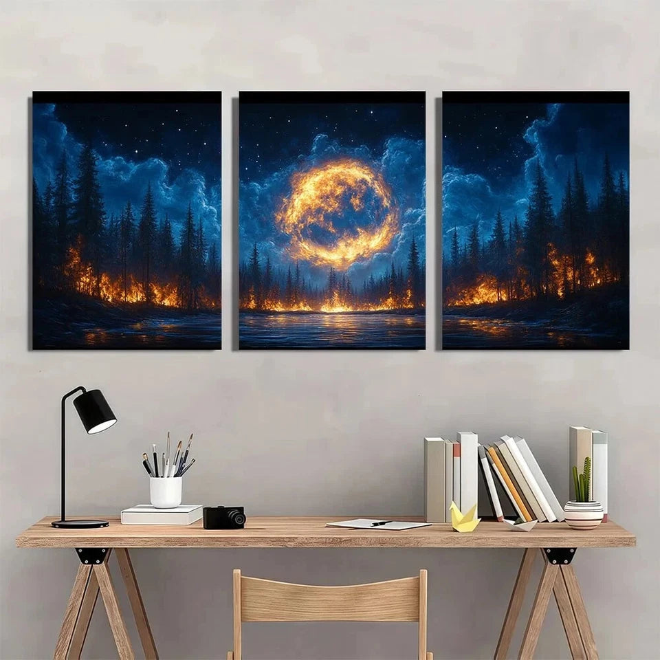 3pcs Gothic Night Sky Dark Forest Vintage Metal Print Ready to Hang Art