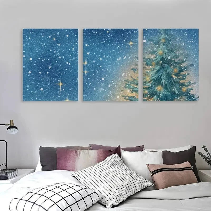Share 3pcs Tree In The Snowy Night Wall Art Set Canvas Framed 50x70cm - High Quality Print 100% Australian Made Wall Canvas Ready to Hang