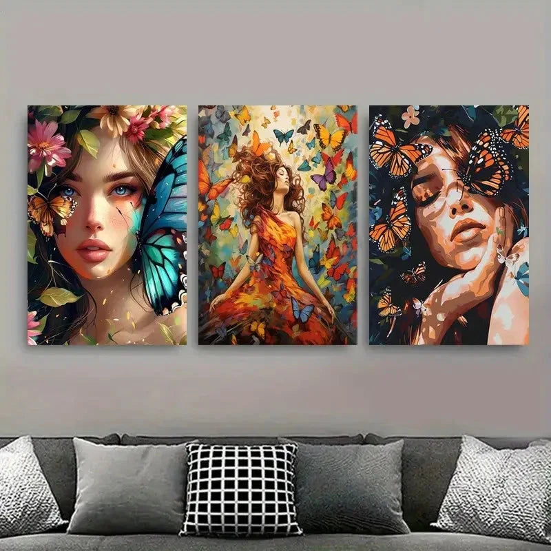 3pcs Boho Chic Butterfly Floral Metal Print Ready to Hang Art