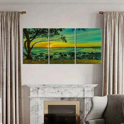 3pcs Beach Sunset Seaside Natural Landscape Wall Art Set Canvas Framed 40x60cm - High Quality Print 100% Australian Made Wall Canvas Ready to Hang