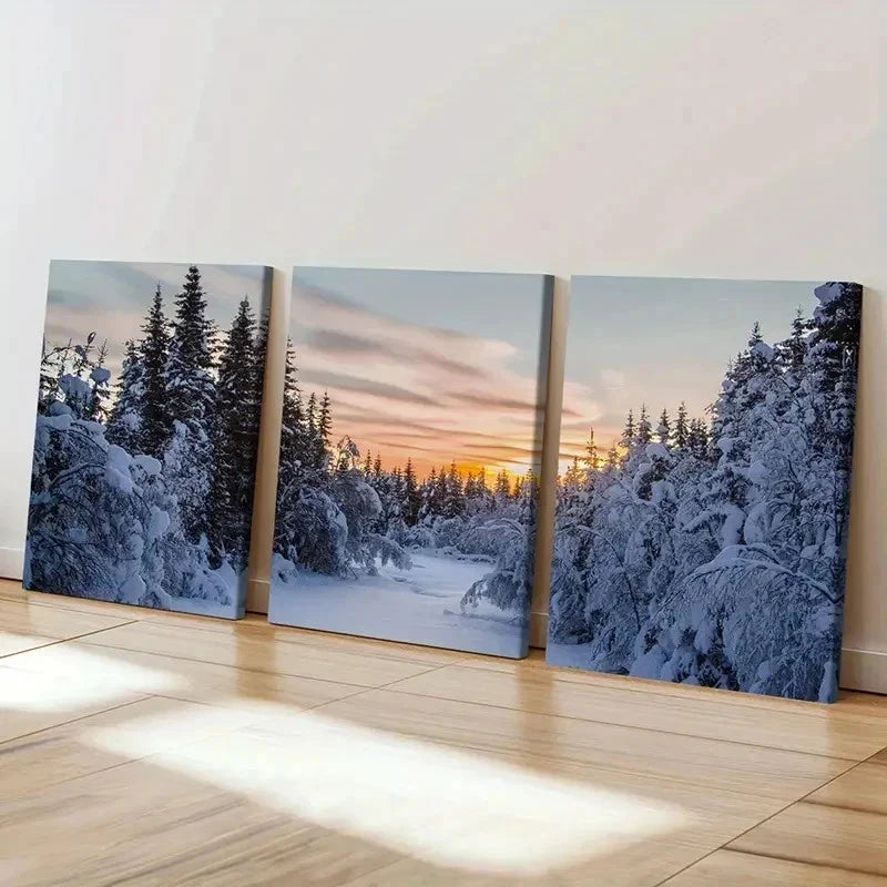 3pcs Snow Forest Natural Landscape Wall Art Set Canvas Framed 40x60cm - High Quality Print 100% Australian Made Wall Canvas Ready to Hang