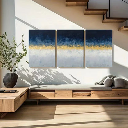 3pcs Blue Golden White Palette Home Decor Wall Art Set Canvas Framed 50x70cm - High Quality Print 100% Australian Made Wall Canvas Ready to Hang