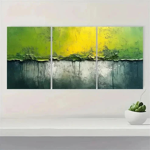 3pcs Green and Gray Abstract Painting Wall Art Canvas Unframed - High Quality Print 100% Australian Made Wall Canvas
