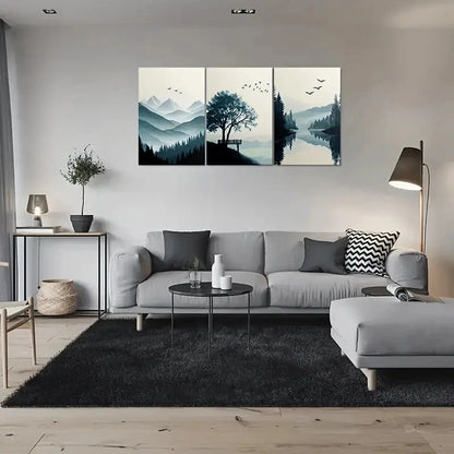 3pcs Peaceful Mountain Lake Landscape Metal Print Ready to Hang Art