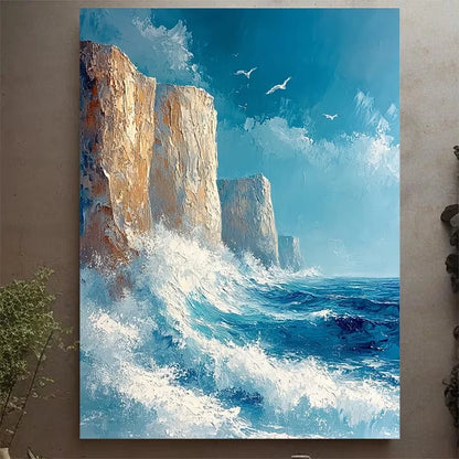 Abstract Ocean Waves & Towering Rocks 60x90cm Metal Print Ready to Hang