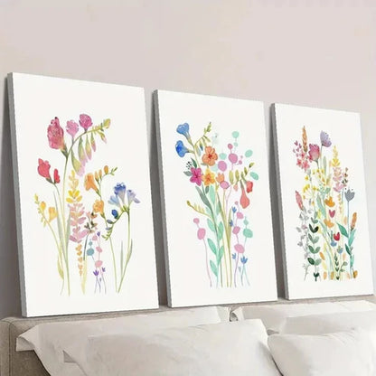 3pcs Colorful Botanical Wildflower  Wall Art Set Canvas Unframed - High Quality Print 100% Australian Made Wall Canvas