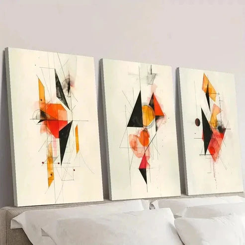3pcs Retro Abstract Geometric Shapes Wall Art Canvas Unframed – High Quality Print 100% Australian Made Wall Canvas