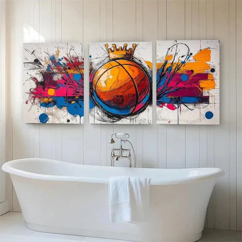 3pcs Basketball Crown Graffiti Sport Perfect Wall Art Canvas Unframed - High Quality Print 100% Australian Made Wall Canvas