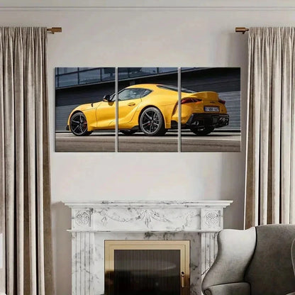 3pcs Yellow Super Car Modern Vehicle Wall Art Set Canvas Framed 40x60cm - High Quality Print 100% Australian Made Wall Canvas Ready to Hang