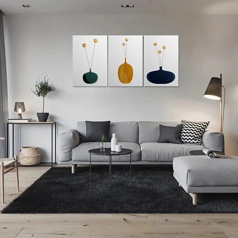 3pcs Modern Abstract Geometric Shapes and Neutral Metal Print Ready to Hang Art