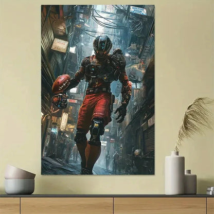 Cyberpunk Futuristic Robot Football Neon Sci-Fi Art Poster 40x60cm Metal Print Ready to Hang