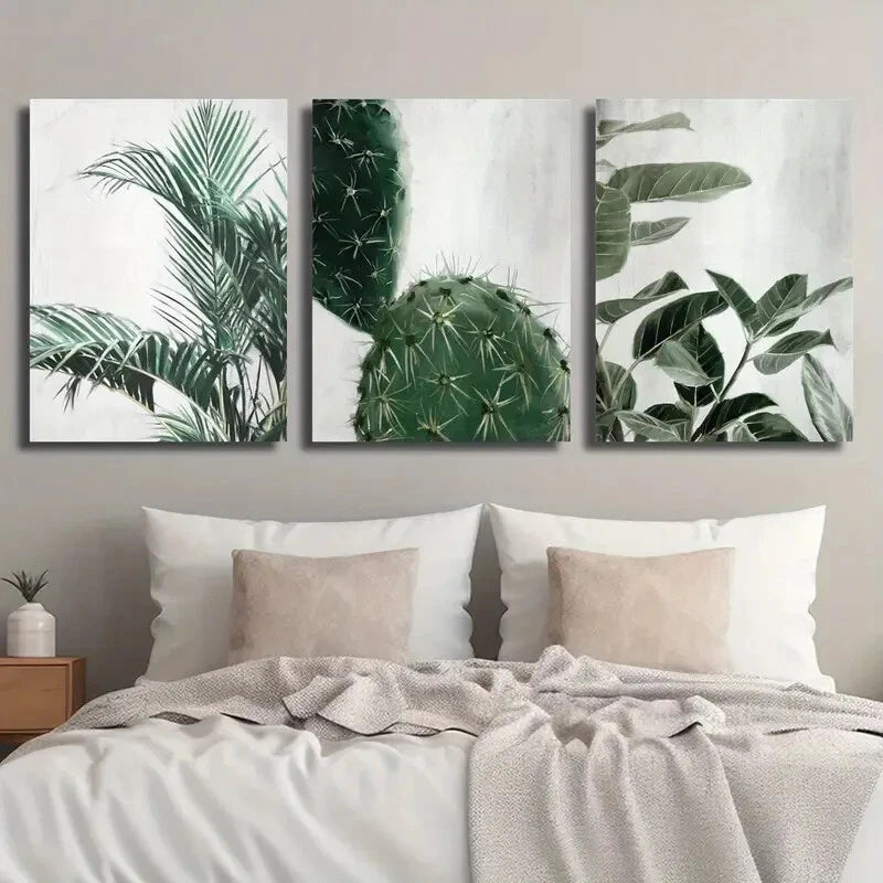3pcs Showcasing Green Plant Leaves Perfect Wall Art Set Canvas Framed 40x60cm - High Quality Print 100% Australian Made Wall Canvas Ready to Hang
