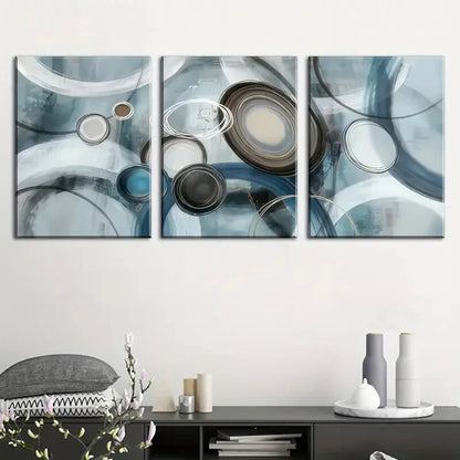 3pcs Abstract Lines And Circles in Teal Green Metal Print Ready to Hang Art