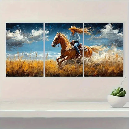 3pcs Western Cowboy and Cowgirl Painting Metal Print Ready to Hang Art