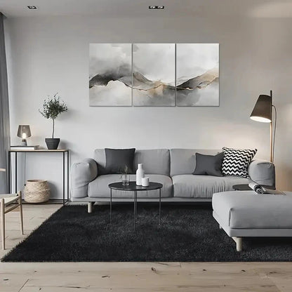 3pcs Abstract Grey and Golden Hues Metal Print Ready to Hang Art