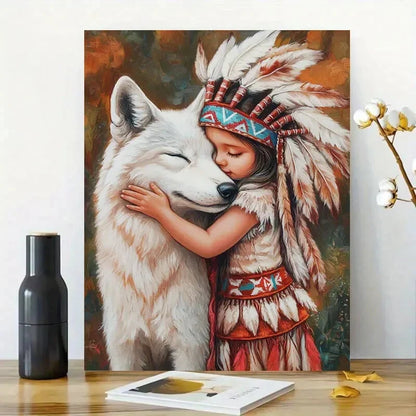 Cute Little Girl Dressed In An Native American 40x60cm Metal Print Ready to Hang