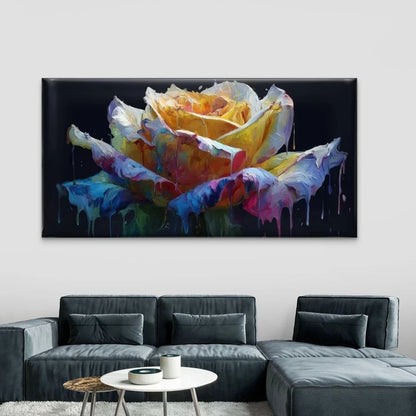 Abstract Dripping Rose Flower Wall Art Canvas Office Home Room Framed 120x60cm