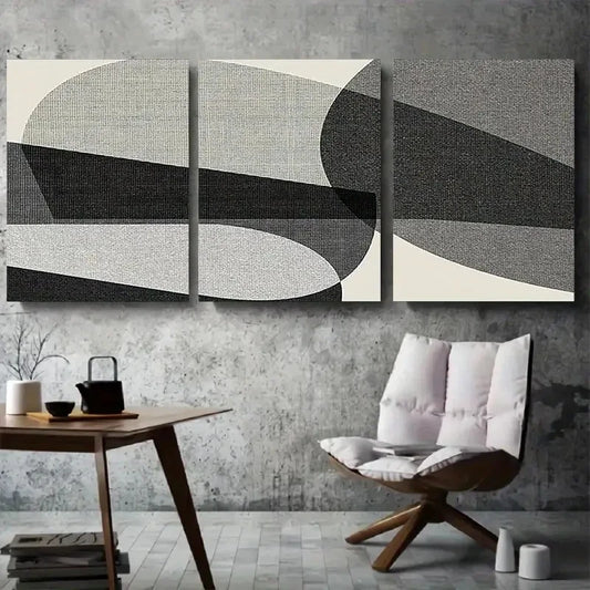 3pcs Modern Abstract Geometric Black White Grey Wall Art Set Canvas Framed 60x90cm - High Quality Print 100% Australian Made Wall Canvas Ready to Hang