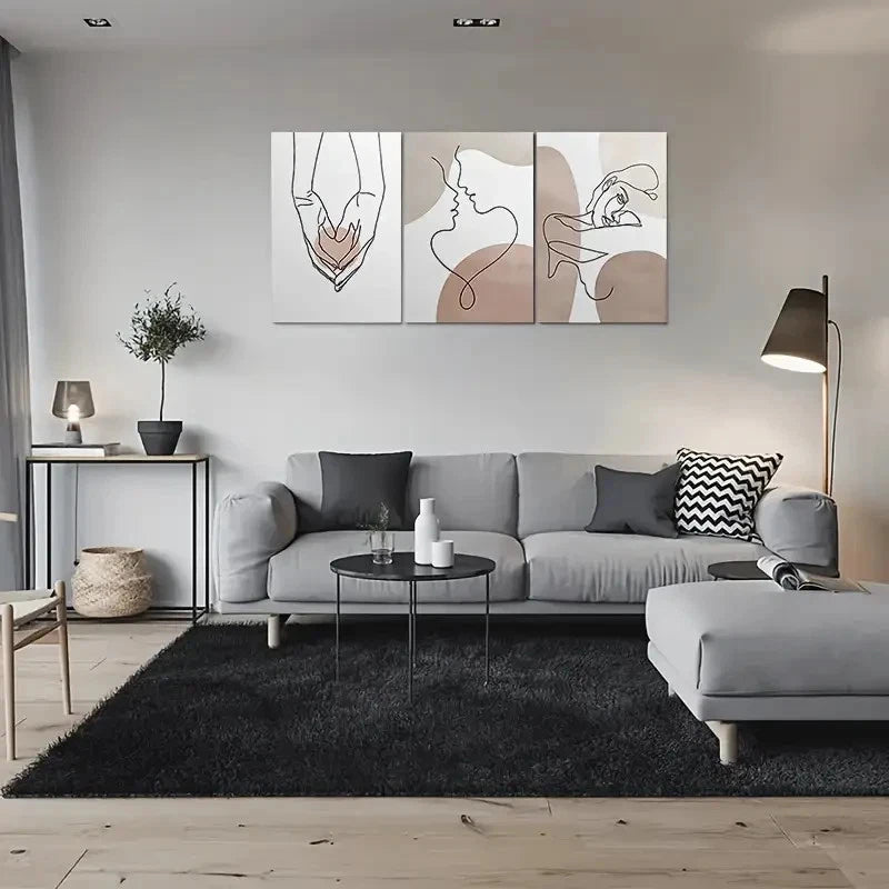 3pcs Abstract Painting Line Drawing Metal Print Ready to Hang Art