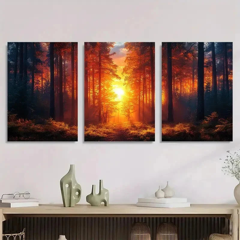 3pcs Redwood Forest Sunrise Metal Print Ready to Hang Art