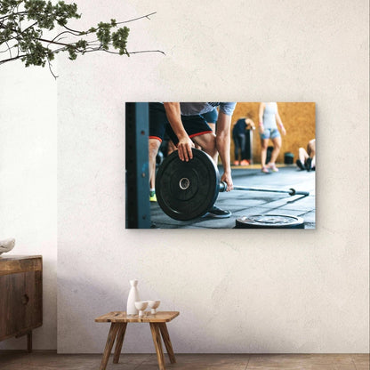 Weightlifter Loading Barbell Plates 5mm Plastic 5mm Plastic Poster Ready to Hang 90x60cm