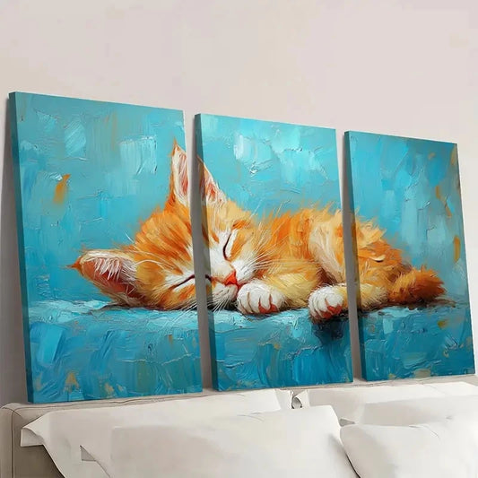 .3pcs Cute Cat Orange Kitten KO  Wall Art Set Canvas FrMamed 40x60cm - High Quality Print 100% Australian Made Wall Canvas Ready to Hang