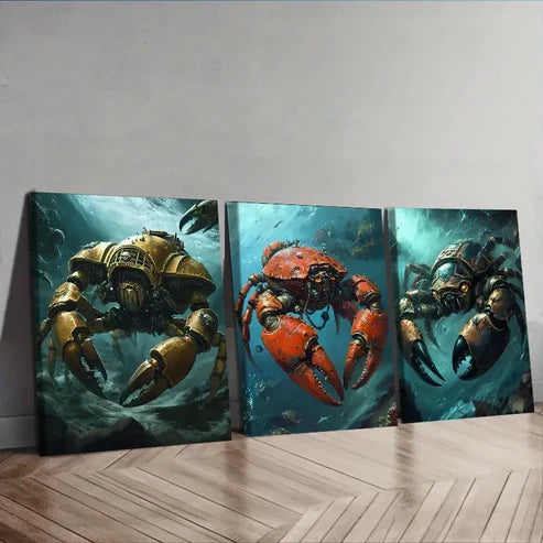 3pcs Featuring an Anthropomorphic Crab Wall Art Set Canvas Unframed – High Quality Print 100% Australian Made Wall Canvas