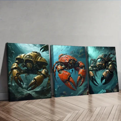3pcs Featuring an Anthropomorphic Crab Wall Art Set Canvas Unframed – High Quality Print 100% Australian Made Wall Canvas