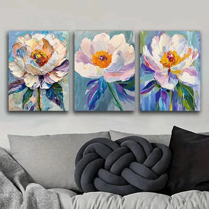 3pcs Peony Flower Textured Floral Paintings Metal Print Ready to Hang Art