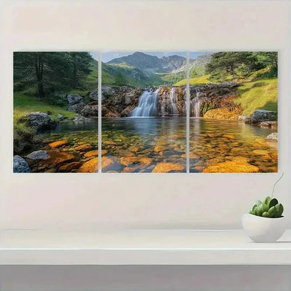 3pcs Mountain & Waterfall Scenery EOWall Art Set Canvas Unframed - High Quality Print 100% Australian Made Wall Canvas