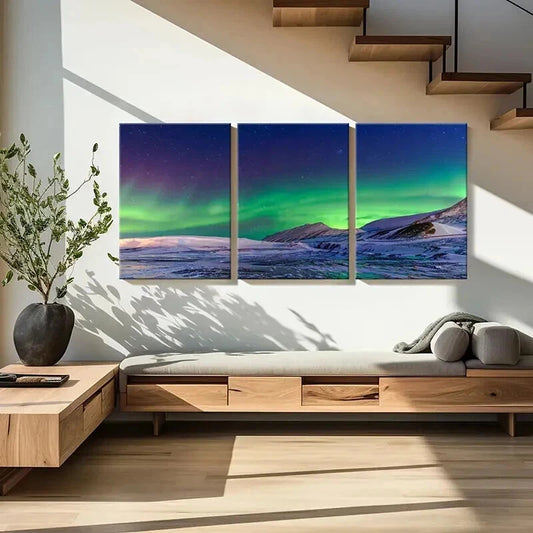 3pcs Natural Northern Lights & Snow Mountains Wall Art Set Canvas Framed 40x60cm - High Quality Print 100% Australian Made Wall Canvas Ready to Hang