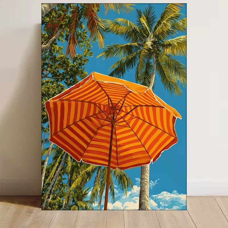 Vibrant Orange Striped Coastal Beach Umbrella  60x90cm Metal Print Ready to Hang