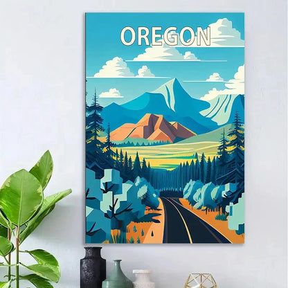 Oregon-Themed Vintage Forest & Mountain Travel Poster Print Wall Art