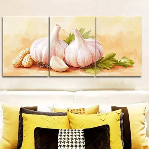 3pcs Featuring Garlic, Ideal for Decorating Wall Art Set Canvas Unframed - High Quality Print 100% Australian Made Wall Canvas