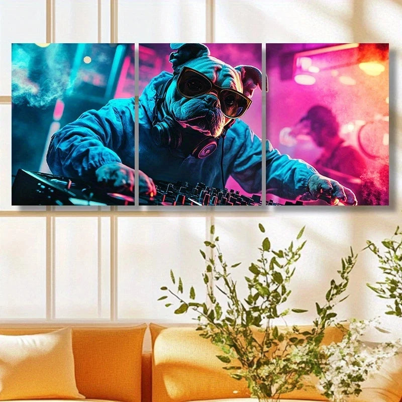 3pcs Bulldog Painting Vibrant Color Metal Print Ready to Hang Art