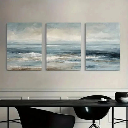 3pcs Muted Ocean Oil Painting Poster Metal Print Ready to Hang Art
