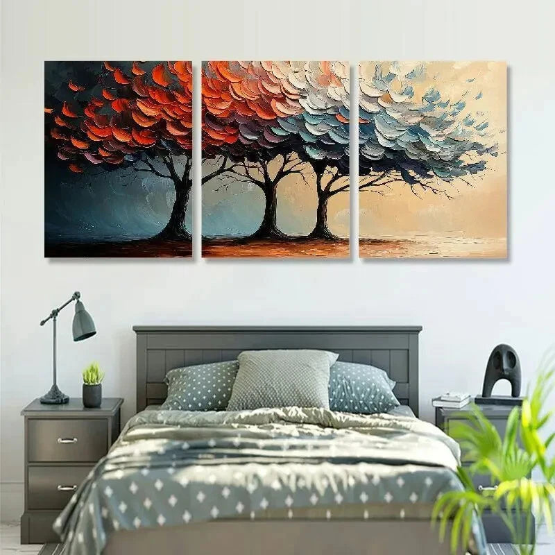 3pcs Vibrant Abstract Forest Autumn Metal Print Ready to Hang Art