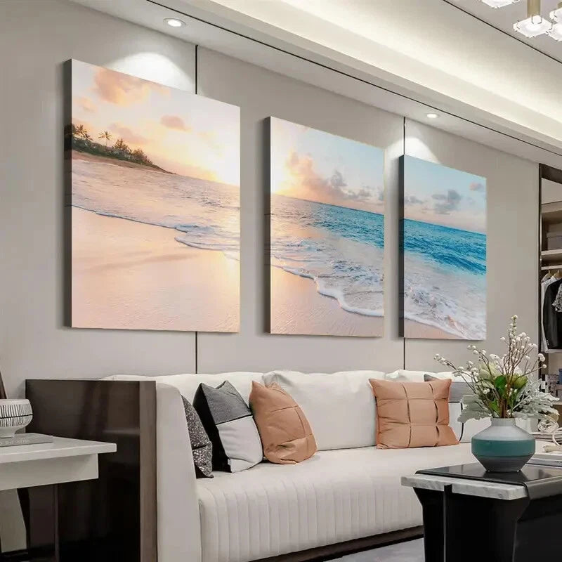 3pcs Ocean Beach Sunset Modern Deco Perfect Wall Art Set Canvas Framed 40x60cm - High Quality Print 100% Australian Made Wall Canvas Ready to Hang