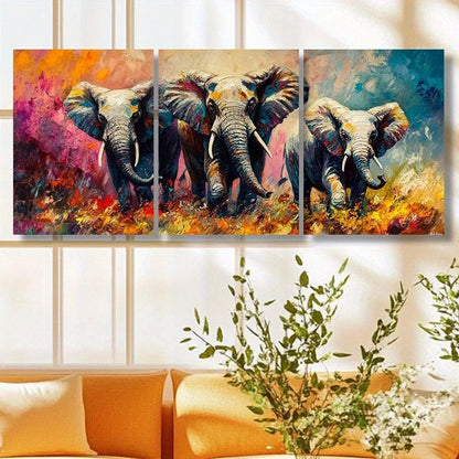 3pcs Elephant Family Animal Themed Metal Print Ready to Hang Art