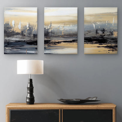 3pcs Abstract Neutral Textured Paint Brushstroke Wall Art Set Canvas Framed 50x70cm - High Quality Print 100% Australian Made Wall Canvas Ready to Hang