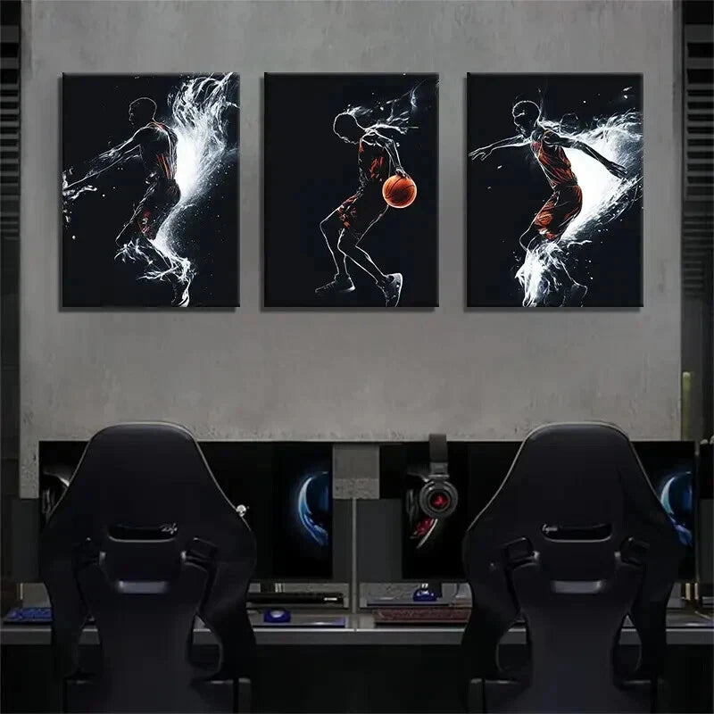 3pcs Dynamic Silhouette of a Basketball Perfect Wall Art Set Canvas Framed 40x60cm - High Quality Print 100% Australian Made Wall Canvas Ready to Hang