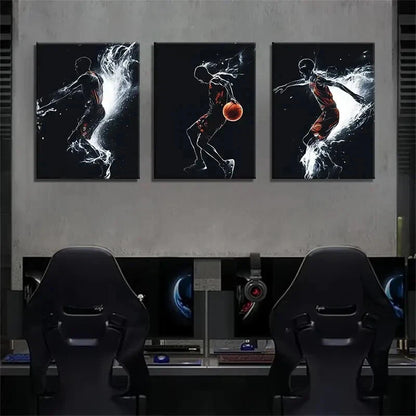 3pcs Dynamic Silhouette of a Basketball Perfect Wall Art Set Canvas Framed 40x60cm - High Quality Print 100% Australian Made Wall Canvas Ready to Hang