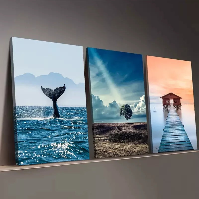 3pcs Modern Ocean Natural Scenery Wall Art Set Canvas Framed 50x70cm - High Quality Print 100% Australian Made Wall Canvas Ready to Hang - Bella Home Decor