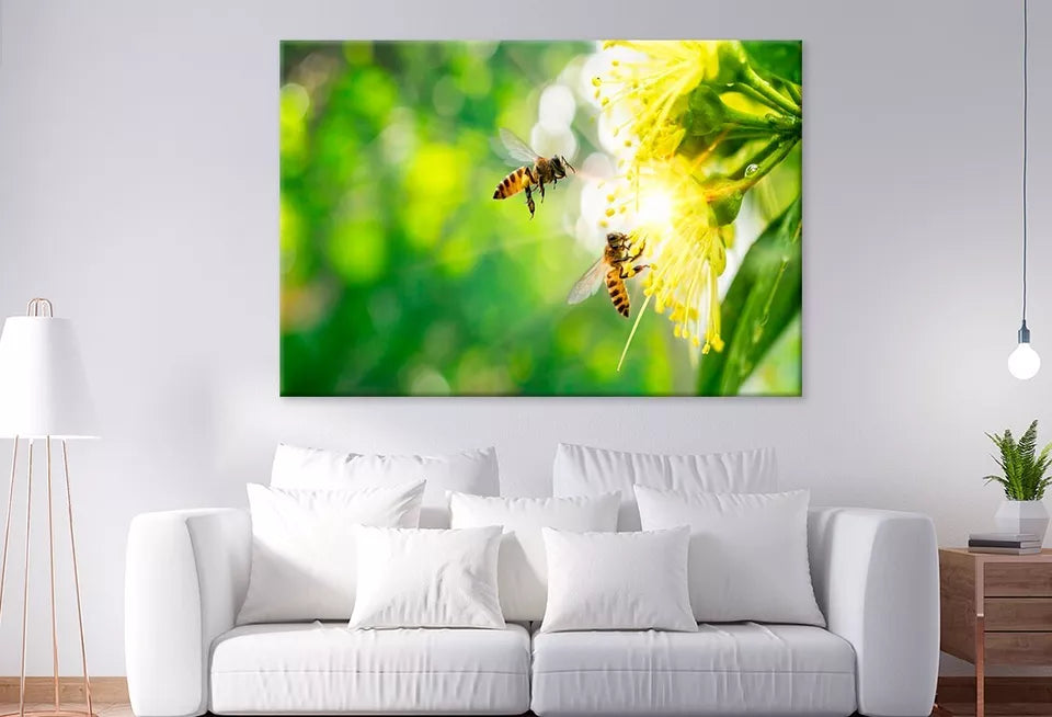 Bee Collecting Pollen In Flower Wall Art Decor 100% Australian Made