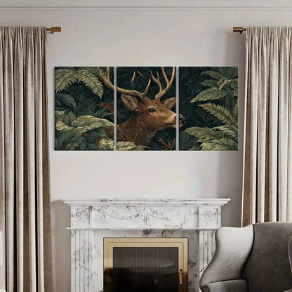 3pcs Artistic Deer Forest Theme Botanical Nature Metal Print Ready to Hang Art