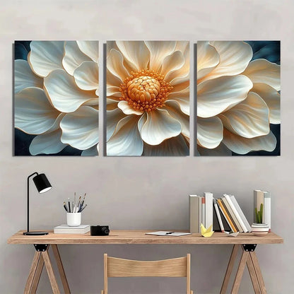 3pcs Elegant White Daisy Golden Metal Print Ready to Hang Art